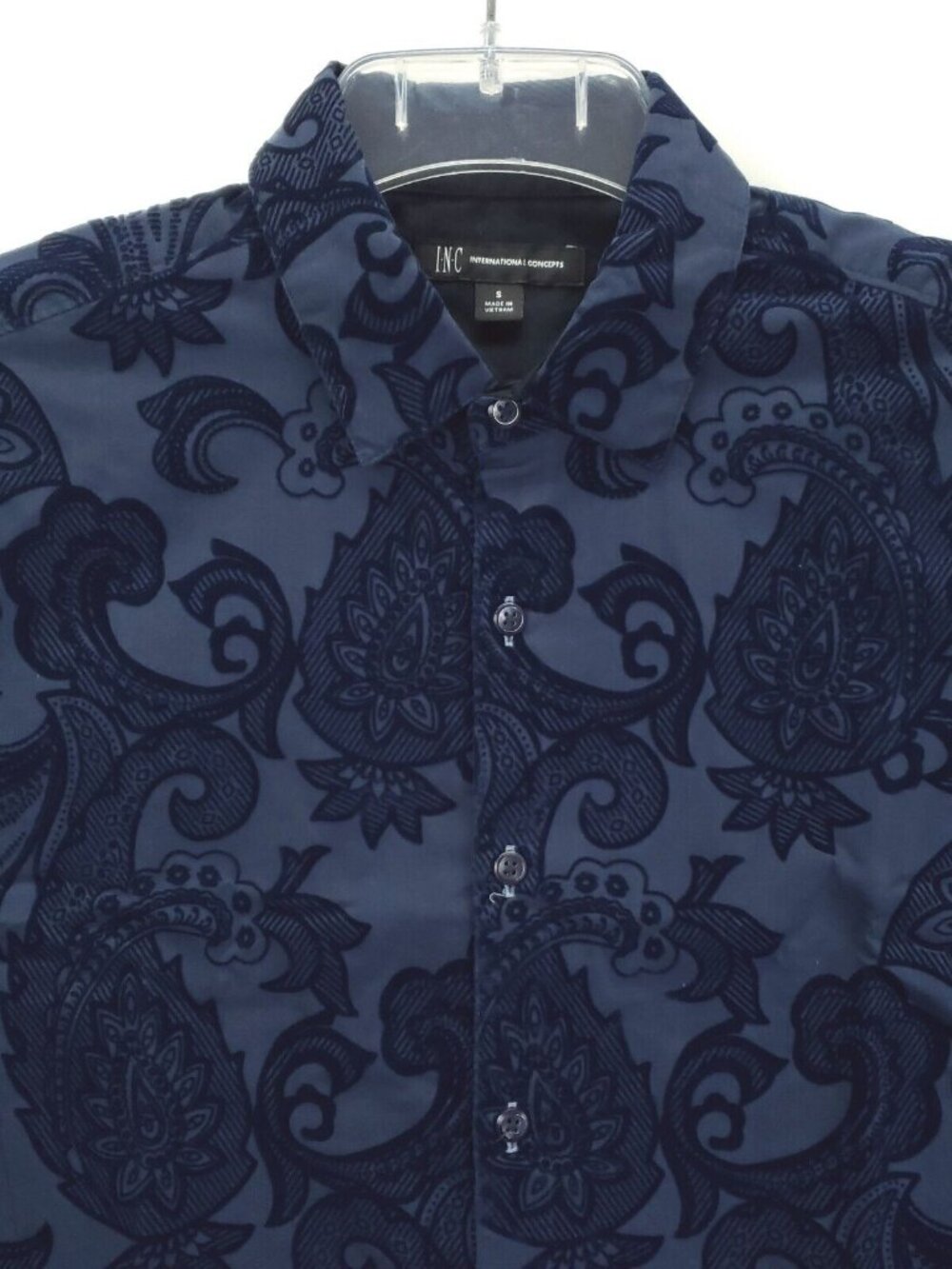 INC International Concepts Shirt Mens S Blue Raised Velvet Velour Paisley Design - Picture 3 of 12